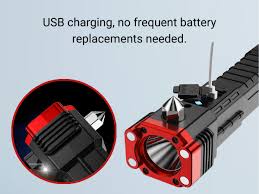 8 In 1 Multifunctional Torch Light – Rechargeable LED Flashlight with Emergency Hammer & Cutter